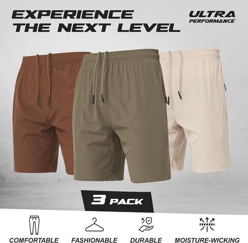 Ultra Performance Gym Shorts Men 3 Pack Mens Nylon Stretch Athletic Running Shorts for Men with Zipper Pockets 6 “ Inseam in Saudi Arabia