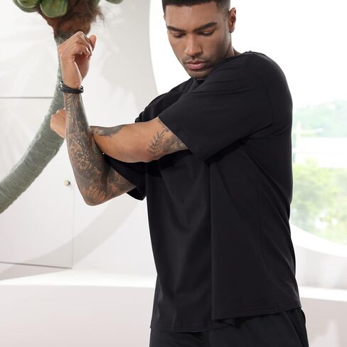 Men's Fashion Loose Fit Crewneck Solid T-Shirt Athletic Lightweight Short Sleeve Gym Workout Tops in Saudi Arabia