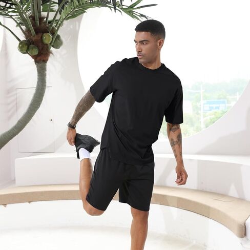 Men's Fashion Loose Fit Crewneck Solid T-Shirt Athletic Lightweight Short Sleeve Gym Workout Tops in Saudi Arabia