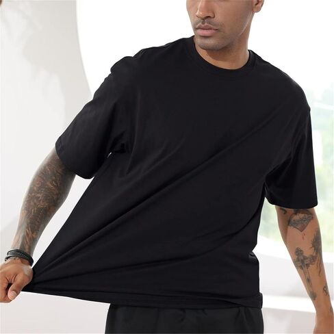 Men's Fashion Loose Fit Crewneck Solid T-Shirt Athletic Lightweight Short Sleeve Gym Workout Tops in Saudi Arabia
