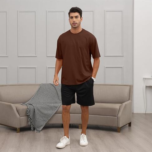 Men's Fashion Loose Fit Crewneck Solid T-Shirt Athletic Lightweight Short Sleeve Gym Workout Tops in Saudi Arabia