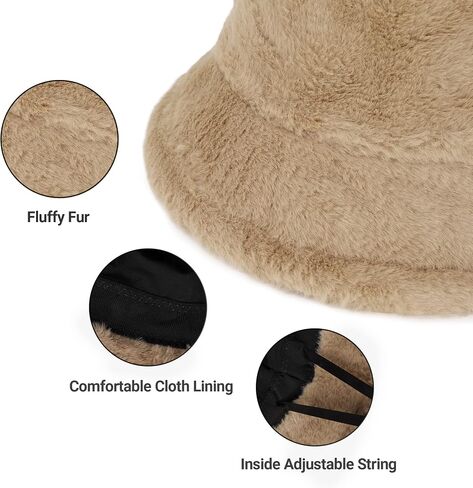 Umeepar Winter Faux Fur Fuzzy Bucket Hat Fluffy Warm Hat for Women Men in Saudi Arabia