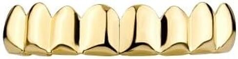 18K Gold Plated Gold Finish 8 Top Teeth 6 Bottom Tooth Hip Hop Teeth Grillz + 2 Molding Bars for Men and Women in Kuwait