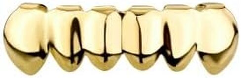 18K Gold Plated Gold Finish 8 Top Teeth 6 Bottom Tooth Hip Hop Teeth Grillz + 2 Molding Bars for Men and Women in Kuwait