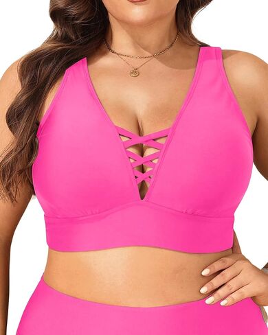 Plus Size Bikini Top Only - Women Swim Bra Lace Up Swimsuit Top V Neck Bathing Suit Tops for Large Bust Swimwear 2025 in Saudi Arabia