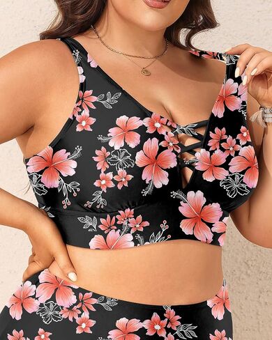 Plus Size Bikini Top Only - Women Swim Bra Lace Up Swimsuit Top V Neck Bathing Suit Tops for Large Bust Swimwear 2025 in Saudi Arabia