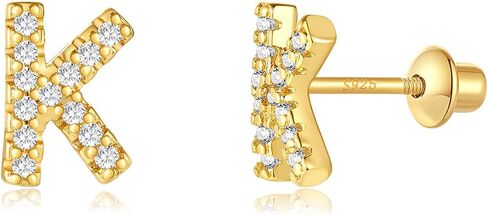 Initial Stud Earrings for girls, Sterling Silver Post Screw Backs Earrings 14K Gold Plated CZ Simulated Diamond Hypoallergenic Alphabet Letter Initial Earrings for Women Girls Jewelry Gifts in Saudi Arabia