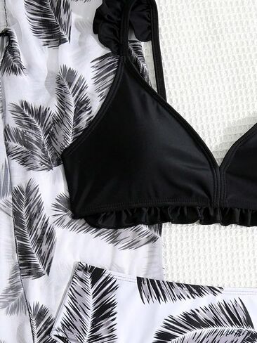 Verdusa Girl's 3 Piece Ruffle Trim Bathing Suit Bikini Swimsuits with Cover Up Skirt in Saudi Arabia