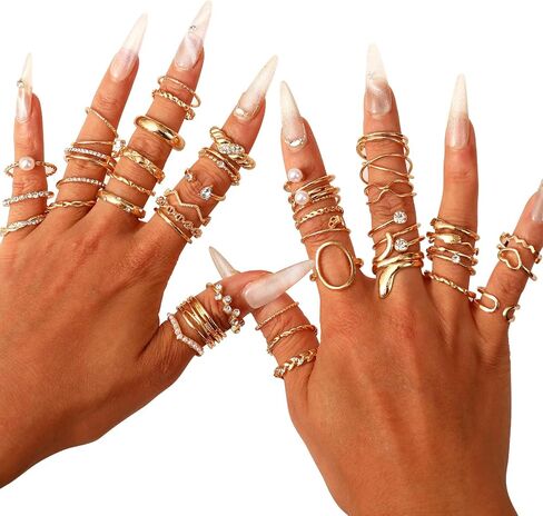 CHICUTIE Gold Knuckle Rings Set For Women Stackable Joint Finger Midi Rings Dainty Cubic Crystal Zirconia Simple Hollow Twist Cute Rings Pack Jewelry Gift in Saudi Arabia