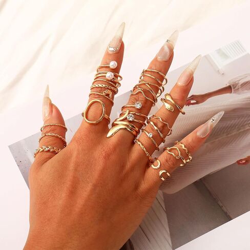 CHICUTIE Gold Knuckle Rings Set For Women Stackable Joint Finger Midi Rings Dainty Cubic Crystal Zirconia Simple Hollow Twist Cute Rings Pack Jewelry Gift in Saudi Arabia