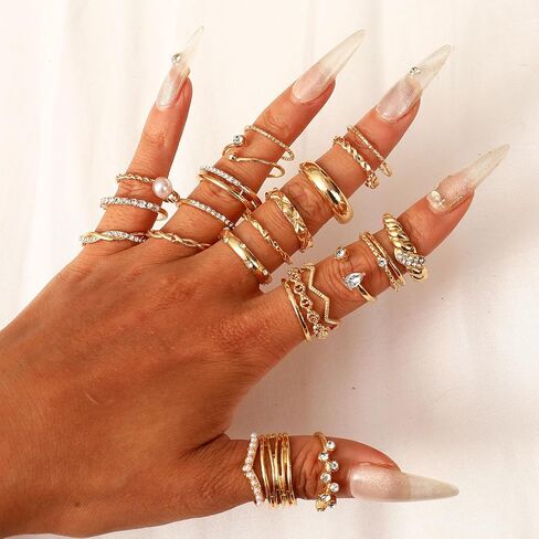 CHICUTIE Gold Knuckle Rings Set For Women Stackable Joint Finger Midi Rings Dainty Cubic Crystal Zirconia Simple Hollow Twist Cute Rings Pack Jewelry Gift in Saudi Arabia