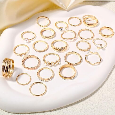 CHICUTIE Gold Knuckle Rings Set For Women Stackable Joint Finger Midi Rings Dainty Cubic Crystal Zirconia Simple Hollow Twist Cute Rings Pack Jewelry Gift in Saudi Arabia