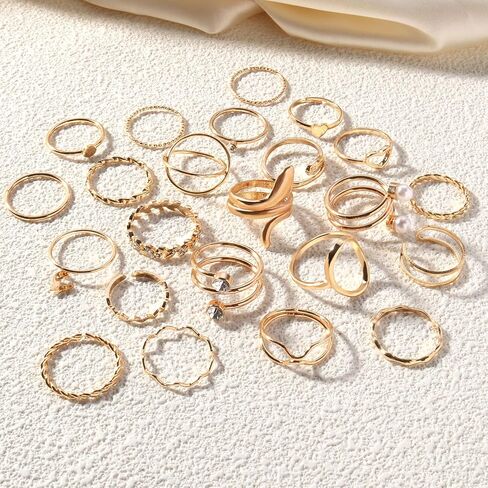 CHICUTIE Gold Knuckle Rings Set For Women Stackable Joint Finger Midi Rings Dainty Cubic Crystal Zirconia Simple Hollow Twist Cute Rings Pack Jewelry Gift in Saudi Arabia