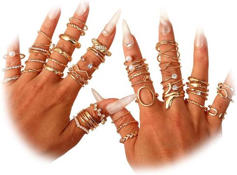 CHICUTIE Gold Knuckle Rings Set For Women Stackable Joint Finger Midi Rings Dainty Cubic Crystal Zirconia Simple Hollow Twist Cute Rings Pack Jewelry Gift in Saudi Arabia
