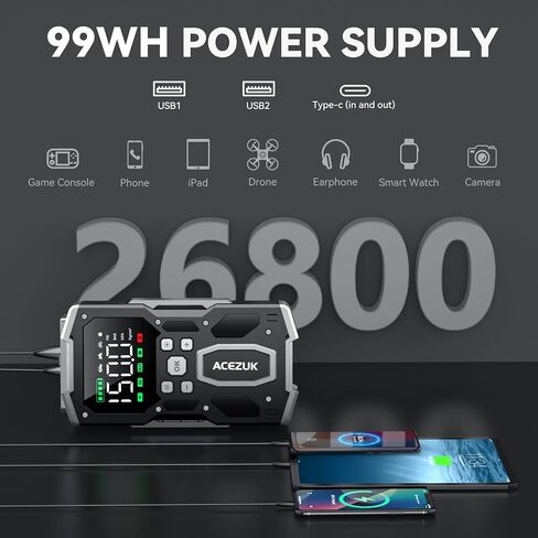 Jump Starter with Air Compressor, 8000A 150PSI Portable Car Jump Starter, 12V Jump Start Pack (All Gas/12L Diesel),Portable Car Jump Starter with Smart Jump Cables, LED Lights in Saudi Arabia