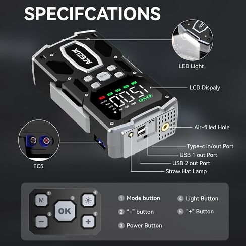 Jump Starter with Air Compressor, 8000A 150PSI Portable Car Jump Starter, 12V Jump Start Pack (All Gas/12L Diesel),Portable Car Jump Starter with Smart Jump Cables, LED Lights in Saudi Arabia