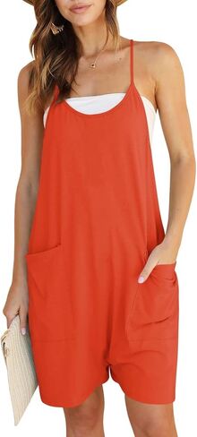 DEEP SELF Womens Summer Rompers Casual Loose Spaghetti Straps V Neck Sleeveless Shorts Jumpsuit with Pockets 2024 in Kuwait