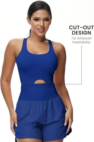 Wenlia Womens Workout Romper Sexy Sleeveless Tennis Dress Athletic One-Piece Running Onesie Jumpsuit Summer Gym Casual Outfit in Kuwait
