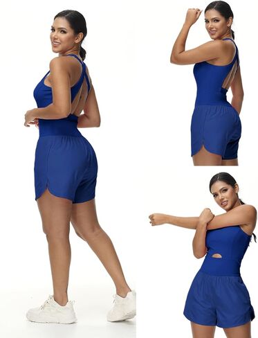 Wenlia Womens Workout Romper Sexy Sleeveless Tennis Dress Athletic One-Piece Running Onesie Jumpsuit Summer Gym Casual Outfit in Kuwait
