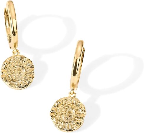 PAVOI 14K Gold Plated S925 Sterling Silver Post Lightweight Drop Dangle Huggie Hoop Earrings for Women | Star, Lock, Pearl, Cross, Lightening, Coin | Dainty Earrings in Saudi Arabia