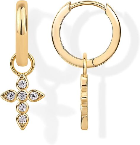 PAVOI 14K Gold Plated S925 Sterling Silver Post Lightweight Drop Dangle Huggie Hoop Earrings for Women | Star, Lock, Pearl, Cross, Lightening, Coin | Dainty Earrings in Saudi Arabia