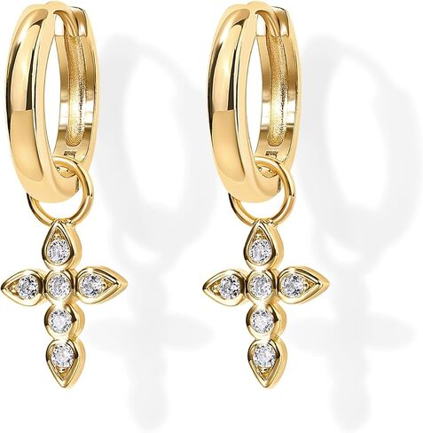 PAVOI 14K Gold Plated S925 Sterling Silver Post Lightweight Drop Dangle Huggie Hoop Earrings for Women | Star, Lock, Pearl, Cross, Lightening, Coin | Dainty Earrings in Saudi Arabia