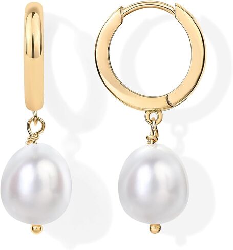 PAVOI 14K Gold Plated S925 Sterling Silver Post Lightweight Drop Dangle Huggie Hoop Earrings for Women | Star, Lock, Pearl, Cross, Lightening, Coin | Dainty Earrings in Saudi Arabia
