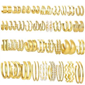 36 Pairs Gold Hoop Earrings Set for Women, Chunky Gold Earrings Multipack, Trendy Hypoallergenic Silver Hoop Earring Pack (Style1-gold)