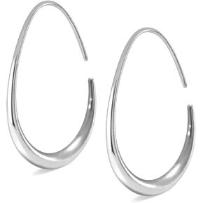 Teardrop Hoop Earrings for Women, 14K Gold Vacuum Plated Oval Pull Through Hoop Earrings for Women, Womens Gold Hoop Earrings Lightweight styles