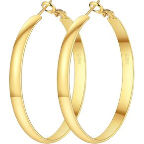 5mm Wide Gold Hoop Earrings for Women Trendy 14K Gold Plated Large Big Flat Hoop Earrings Non Tarnish Everyday Earrings Jewelry for Women