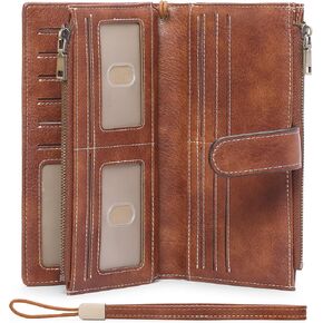 GOIACII Womens Wallets Large Capacity Credit Card Holder Rfid Wallet Women Double Zipper Pocket Leather Bifold Ladies Wristlet Clutch Wallet