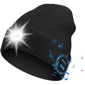 Bluetooth Beanie for Men,Bluetooth Hat for Men with Light ,Beanie with Headphones,Bluetooth Beanie for Women,Music Hat and Built-in Speaker Mic, Christmas Birthday Gifts for Men Dad Mom Women