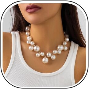 Faux Pearl Necklace for Women Big Pearl Necklace Chunky Pearl Necklace Exaggerated Large Pearl Choker Necklace Dainty Statement Bride Wedding Jewelry Gifts (silver)