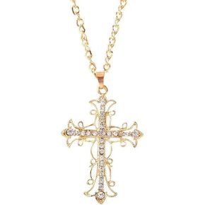 Crystal Zircon Cross Necklace For Women Choker Charm Virgin Mary Pendant Box Chain Female Jewelry Collier Femme - Gold-color - 17.5 inch (box)