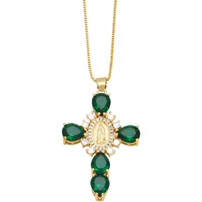 Crystal Zircon Cross Necklace For Women Choker Charm Virgin Mary Pendant Box Chain Female Jewelry Collier Femme - Gold-color - 17.5 inch (box) in Saudi Arabia