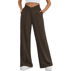 بنطال رياضي عصري واسع الأرجل للنساء، سروال فضفاض واسع الخصر وفضفاض مناسب للركض الرياضي مع جيوب in Kuwait