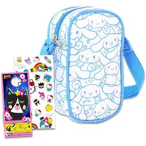 Hello Kitty Crossbody Purse Set - Bundle of Cinnamoroll Handbag Bag for Girls Plus Stickers, Door Hanger | Cinnamoroll Accessories