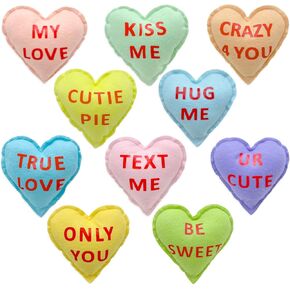 YIXAXKAO 10 Pieces 5 Inches Valentines Stuffed Fabric Hearts Conversation Hearts Stuffed Plush Hearts Farmhouse Rustic Heart Ornaments Heart Decoration for Valentine’s Day Bowl Fillers