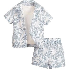 SweatyRocks Boy's 2 Piece Outfits Printed Button Down Shirts and Shorts Set Hawaii Outfits