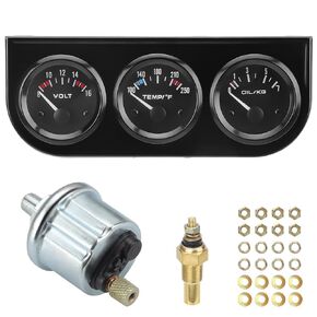 Linkstyle 3 in 1 Auto Triple Gauge Set, 12V Volt Meter Voltage Gauge Oil Pressure Gauge Water Temperature Gauge with Sensor