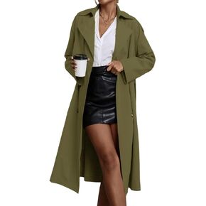 سترة Cicy Bell النسائية ذات الصدر المزدوج الطويلة ذات طية صدر السترة متوسطة الطول مع معطف بحزام in Kuwait