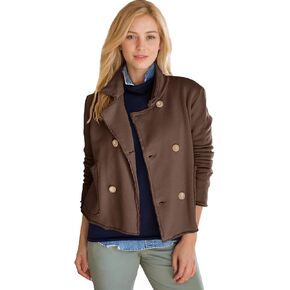 Women's Cropped Pea Coat Notched Lapel Double Breasted Trench Overcoat Blazer Jacket with Pockets