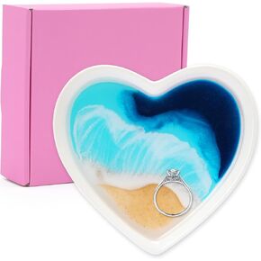 Ocean Jewelry Dish Beach Tray Gift for Women Ceramic Resin Trinket Dish Jewelery Plate Engagement Wedding Ring Holder Necklace Ear Ring Storage Ocean Art Gift for Women Christmas Housewarming Present