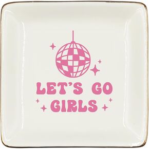 WODMIS Western Cowgirl Ceramic Jewelry Tray Dish, Pink Cowgirls Jewelry Plate, Let's Go Girls Preppy Cowgirls Disco Ball Ring Trinket Dish, Cowgirl Birthday Gift For Women Girls Cowgirls