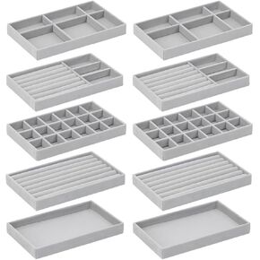 10 Pack Jewelry Trays for Drawers,Stackable Jewelry Drawer Organizers Storage Display,Velvet Jewelry Organizer Inserts Drawers Ring Earring Holder,Perfect Women Gifts Fit in Wardrobe Dresser