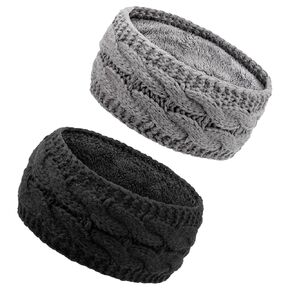 Knit Winter Headbands for Women Fuzzy Wool Fleece Lined Ear Warmers Elastic Turban Crocheted Head Wrap Winter Accessories for Women Cold Weather