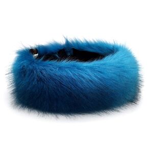 FHQHTH Faux Fur Headband with Elastic for Women Winter Earwarmer Ski Cold Earmuff (Navy)