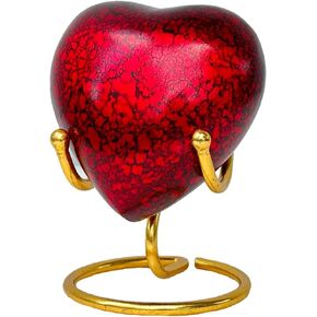 Heart Shape Keepsake Urn with Golden Brass Stand and Box Mini Cremation Heart Urns for Human Ashes Pet Ashes Funeral Decorative Memorial Urn for Mom Mother Baby Cat Dog (Green, Small)