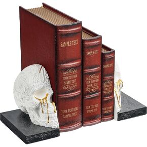 Skull Book Ends Gothic, Lifesize Human, Heavy-Duty Bookends, Skeleton Decorations, Bookends for Shelves, Heavy Books, Black Skull Design Bookend 7x5.1x6.3, Spooky Decor, Holiday