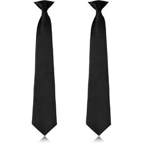 2 Pieces Men's Clip on Ties Solid Color Clip on Ties Pre Tied Neckties for Office School Uniforms(Black,18 Inches)